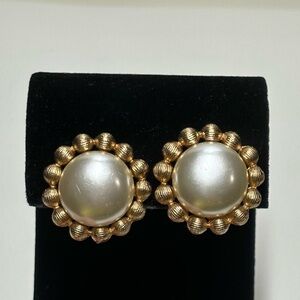 Vintage faux pearl sating gold finish clip on earrings